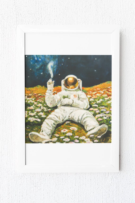 can you be an astronaut if you smoke cigarettes Surreal Astronaut Smoking in a Field of Flowers Digital Download | Wall  Decor | Retro Art Design | Creative Decorative Prints
