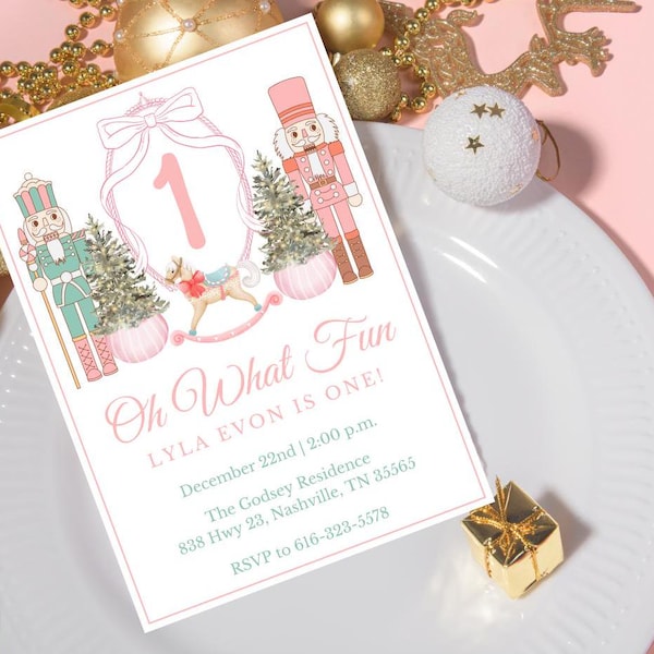 Winter Birthday Invitation: Nutcracker Theme, Editable Template (Canva)