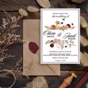 Floral Fall Wedding Invitation | Editable Wedding Invitation | Canva Editable Template