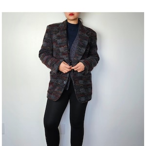 Vintage wool multicolor textured coat jacket women/ 90s, 80s wool blazer