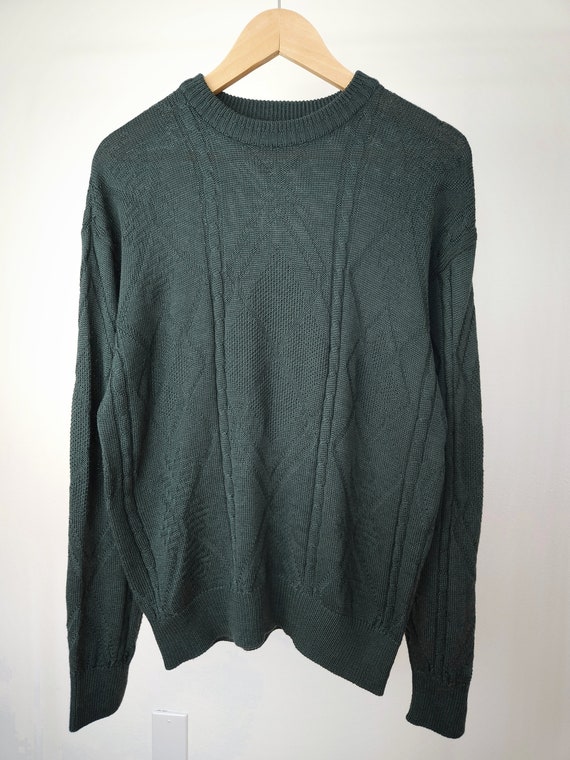 Vintage dark green wool crew neck knit pullover w… - image 3