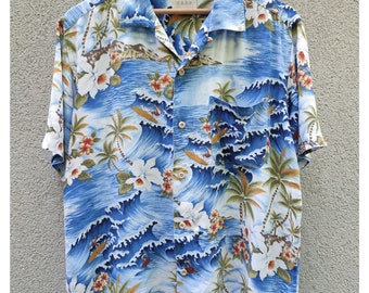 chemise hawaïenne vintage femme, homme / été boutonnée à manches courtes aloha unisexe