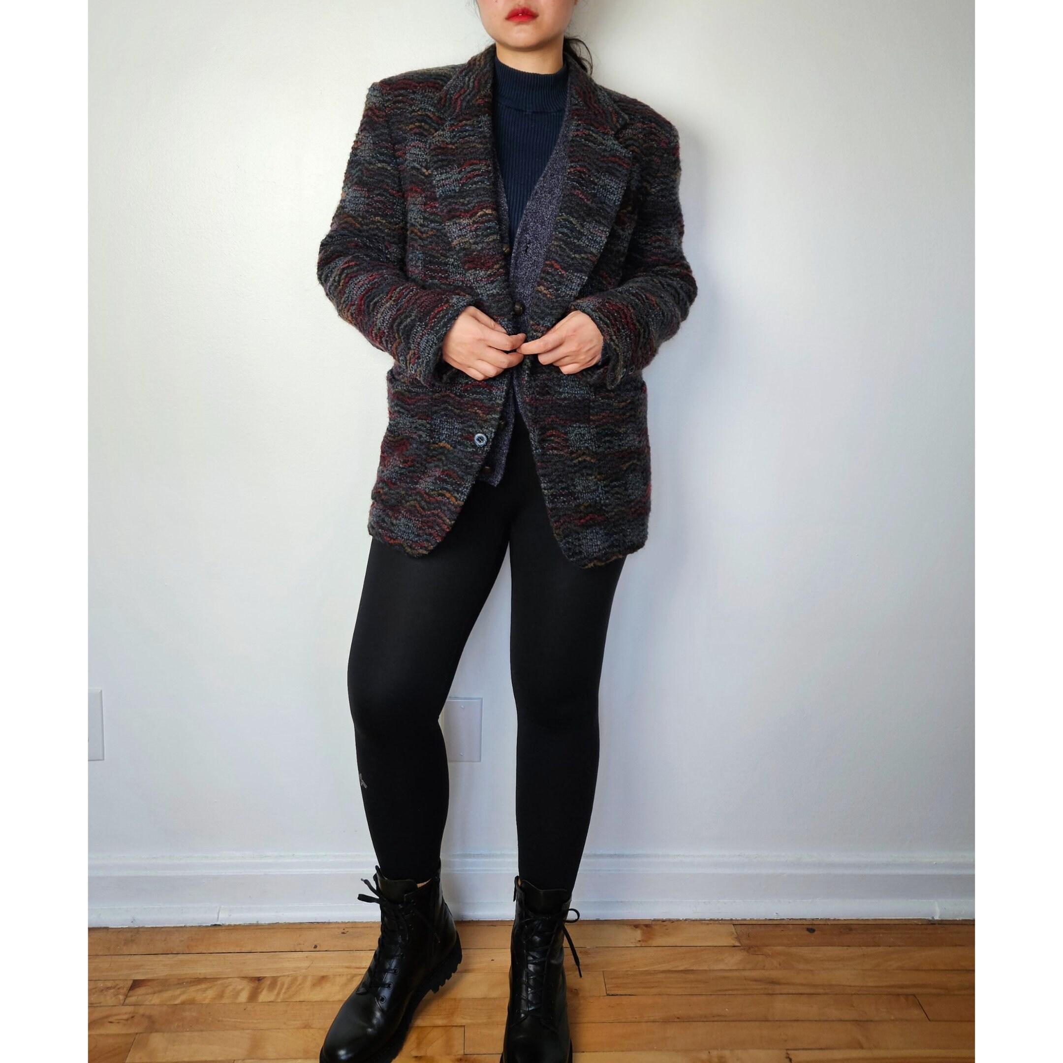 Vintage Wool Multicolor Textured Coat Jacket Women/ 90s, 80s