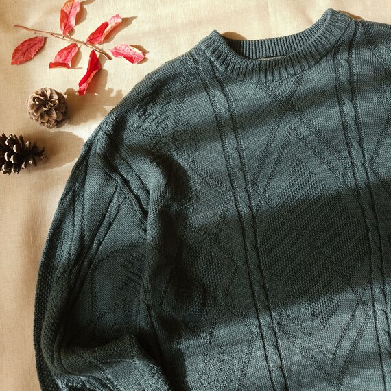 Vintage dark green wool crew neck knit pullover w… - image 8