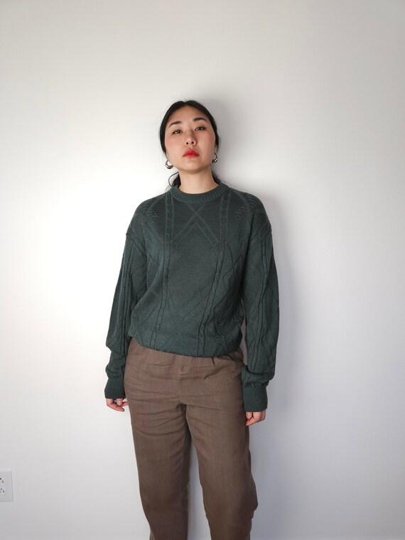 Vintage dark green wool crew neck knit pullover w… - image 2