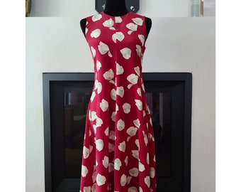 Vintage Theory silk floral red asymmetrical dress / unbalanced hem sleeveless midi dress