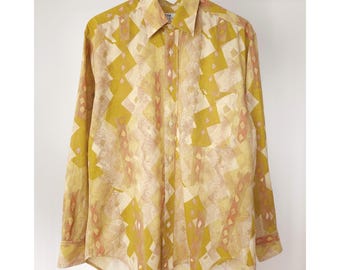 Vintage Balenciaga abstract button down shirt yellow multicolor, crazy pattern classic shirt