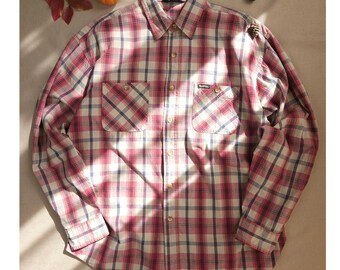 Vintage faded cotton plaid button down shirt L men, women/ oversized casual