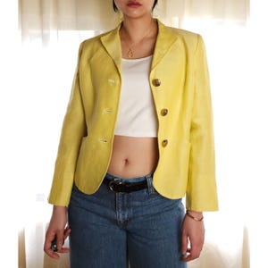 Vintage Linen Silk Single Breasted Tailored Short Blazer Jacket 