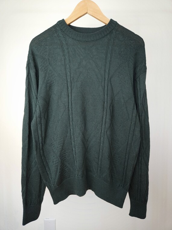 Vintage dark green wool crew neck knit pullover w… - image 10