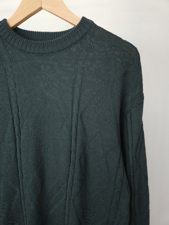 Vintage dark green wool crew neck knit pullover w… - image 4