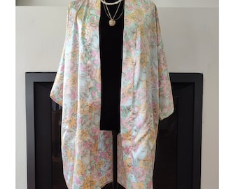 robe longue vintage en soie brillante pour femme, robe de chambre en soie florale des années 80, chemise de nuit vintage des années 90