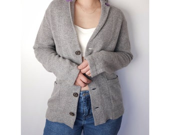 Cardigan Paul Stuart gris en laine vintage/ cardigan basique à col minimaliste