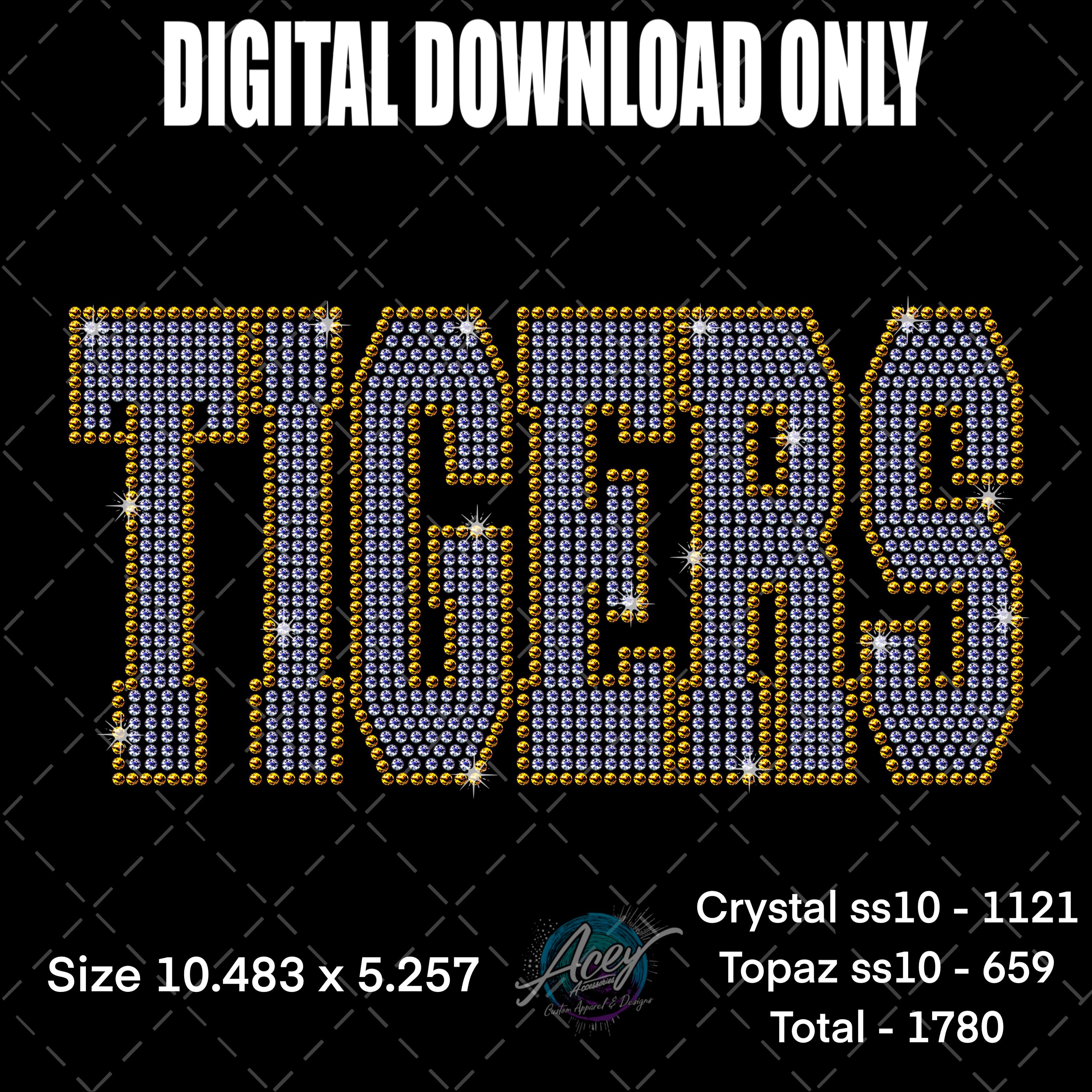Tigers Rhinestone Design Tigers Rhinestone Template SVG SSV3 PNG | Ss10 Bling Block Letters ...