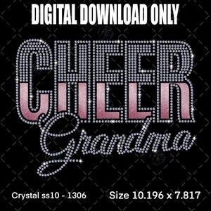 May include: A digital download graphic with the text "QUEEN Grandma" in a rhinestone design. The word "QUEEN" is in silver rhinestones, and "Grandma" is in a cursive font. The background is black.