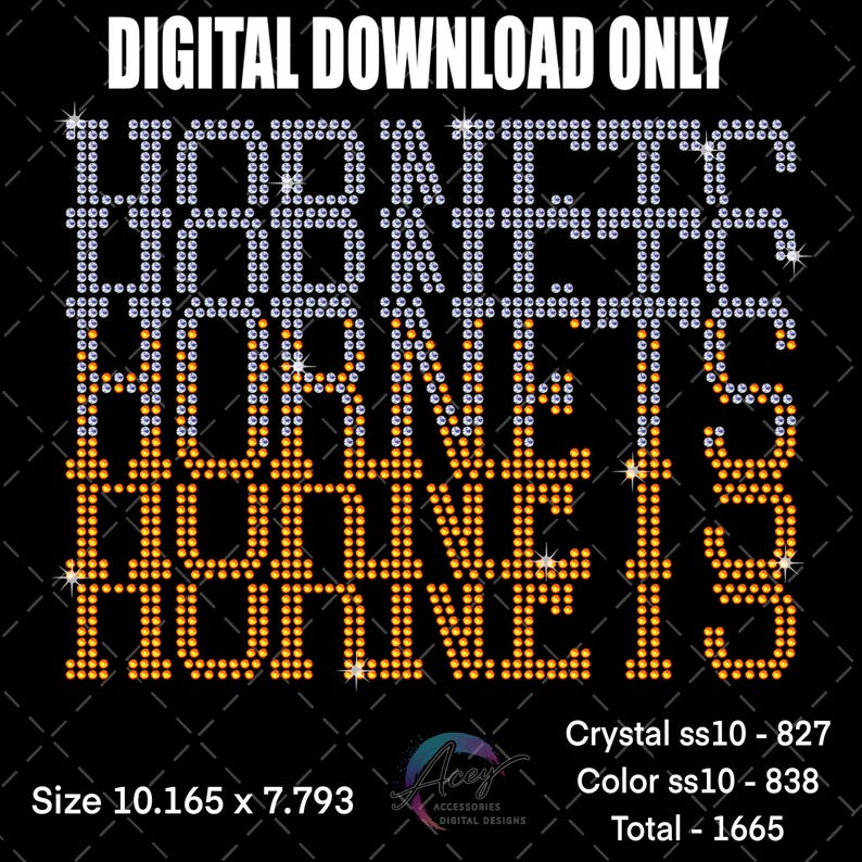 Honets Rhinestone Transfer Hornets Rhinestone Template SVG | Stacked Fade Bling Shirt Digital ...