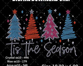 Tis The Season Rhinestone Template | Christmas Trees SVG | ss10 Bling Design