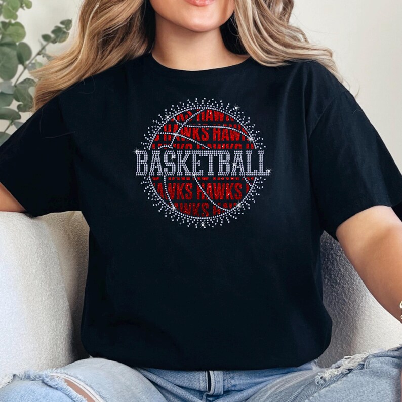 Hawks Basketball Rhinestone Template SVG | Scatter Outline Bling Design | Ss10 Cut File ...