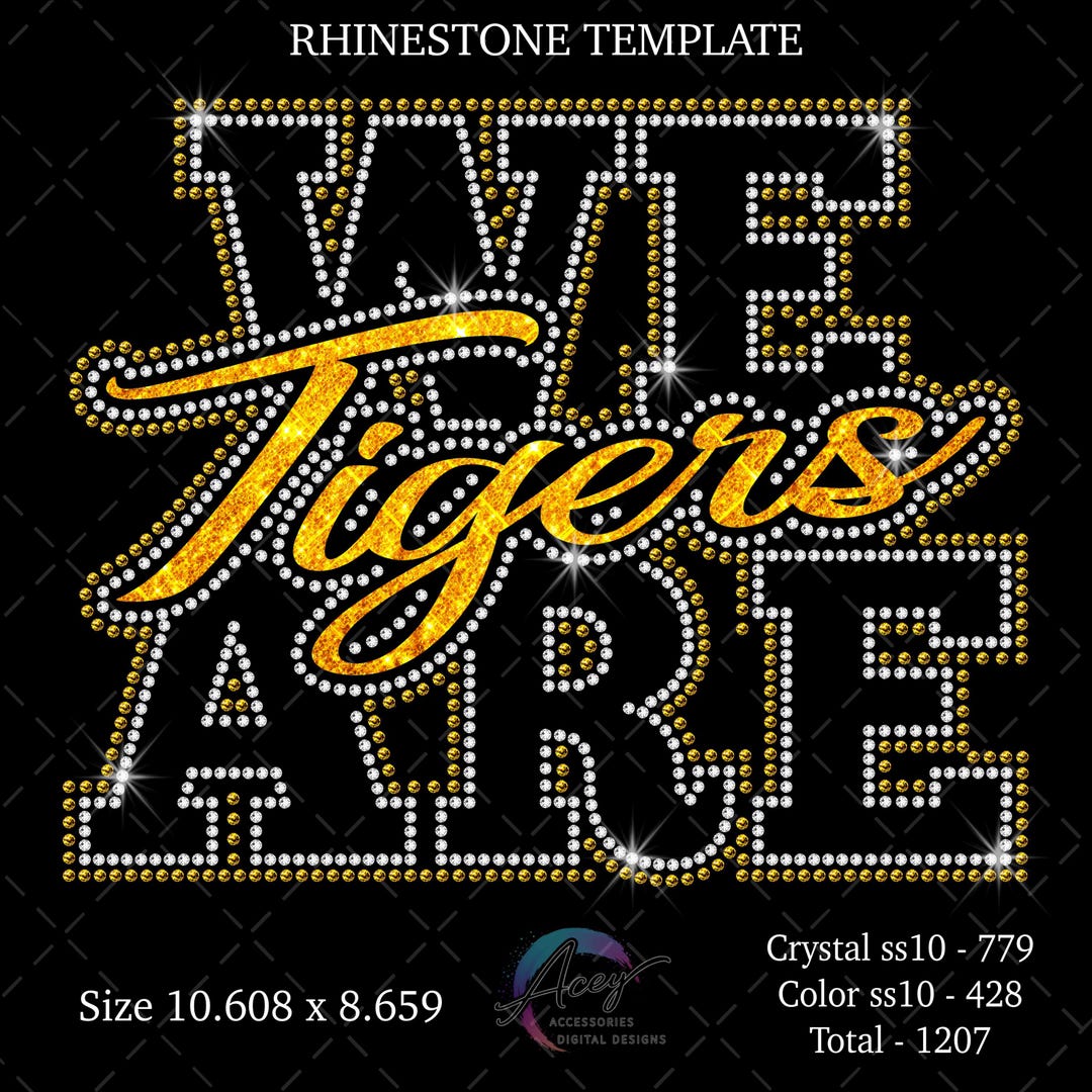 Tigers Rhinestone Design Tigers Rhinestone Template | School Spirit Bling Design (digital ...