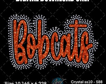 Plantilla de diamantes de imitación Bobcats SVG SSV3 PNG / Diseño de escritura brillante ss10 / Transferencia de diamantes de imitación de la mascota escolar