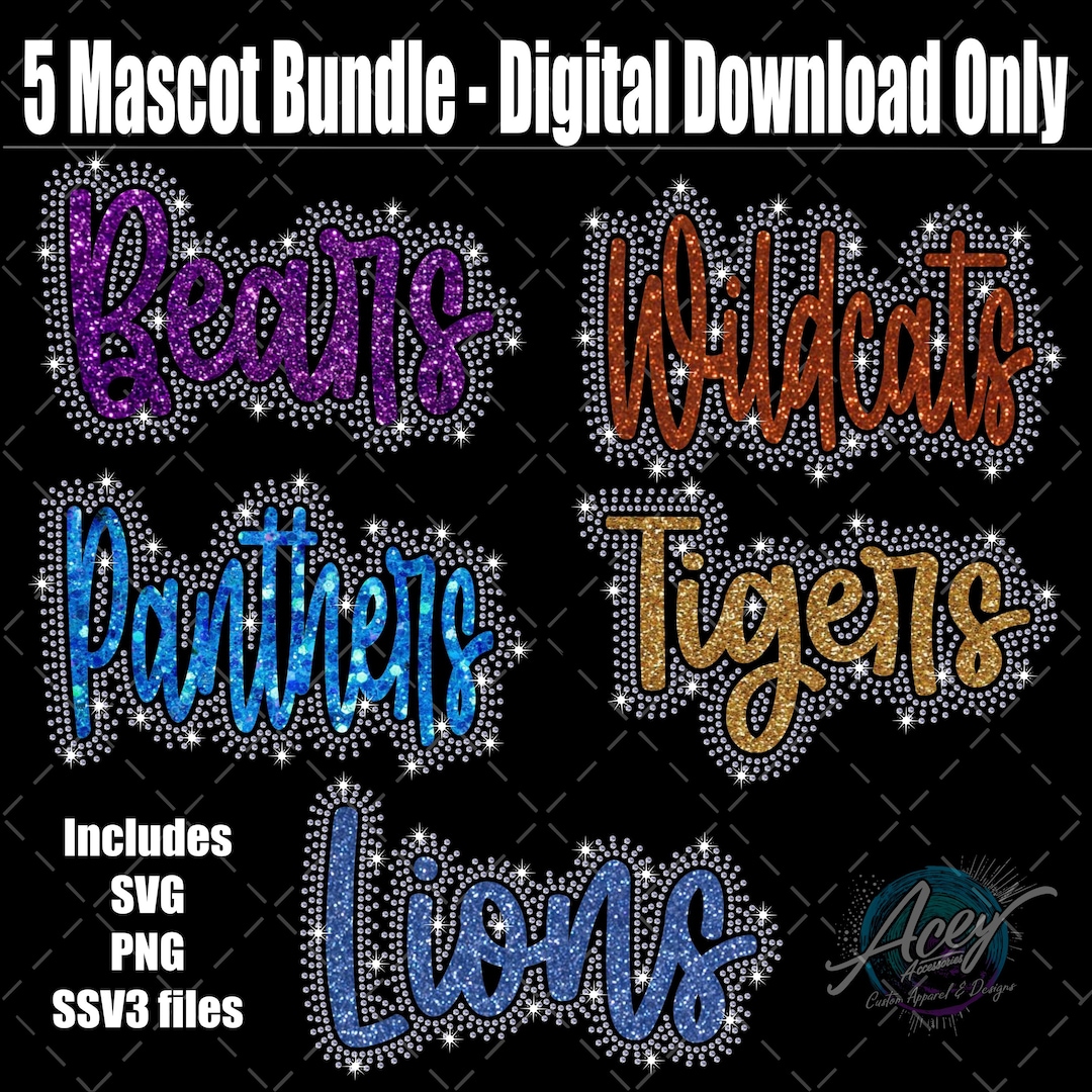 School Mascot Rhinestone Template Bundle SVG PNG | Team Spirit Designs ...
