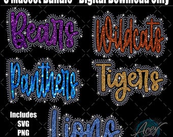 School Mascot Rhinestone Template Bundle SVG PNG | Team Spirit Designs