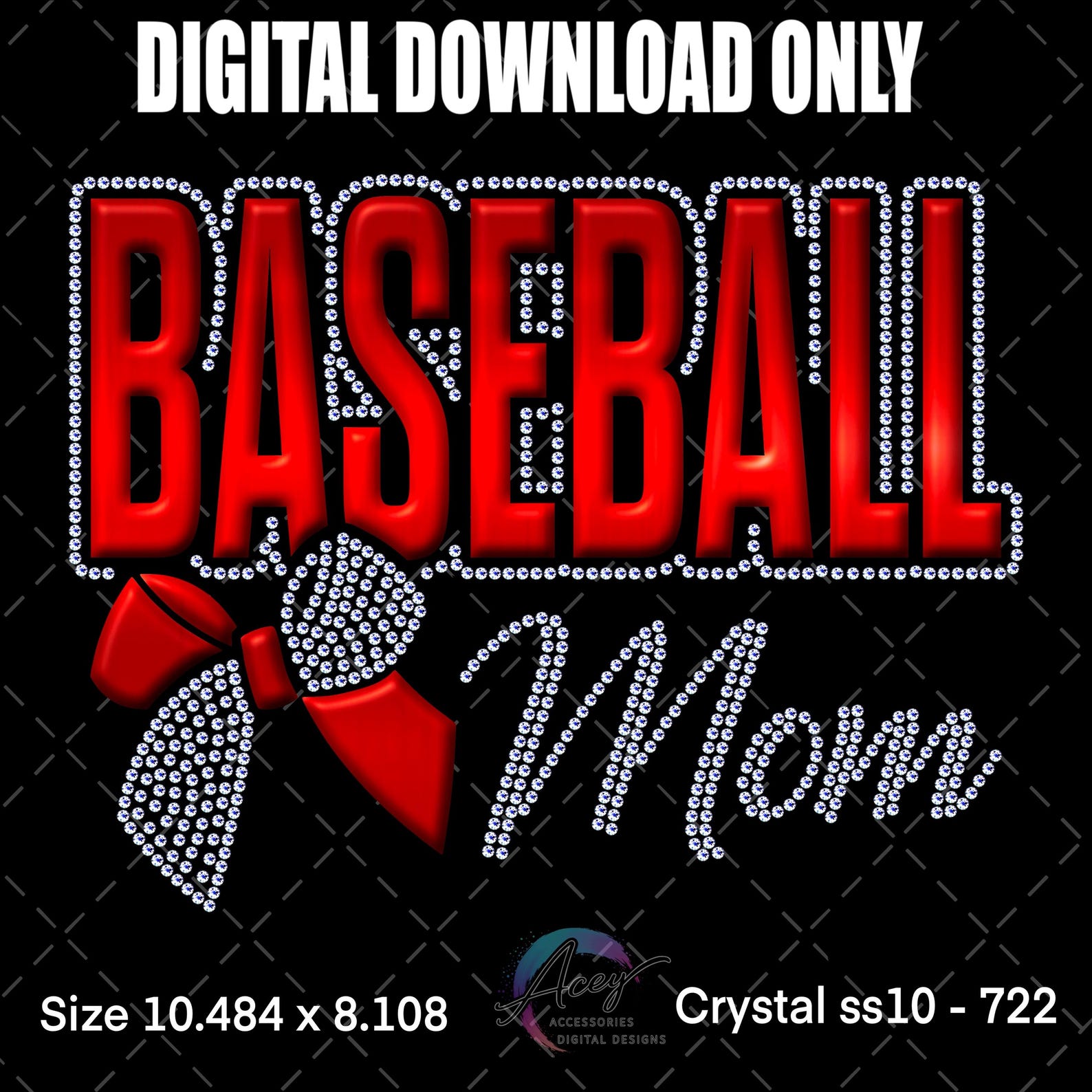 Baseball Mom Rhinestone Design, Bling Bow Shirt Template, Sports Mom ...