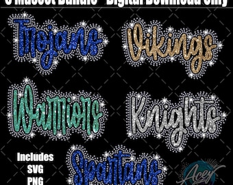 Pacote de modelos de mascotes com strass: Troianos, Vikings, Guerreiros, Cavaleiros, Espartanos (SVG, PNG, SSV3)