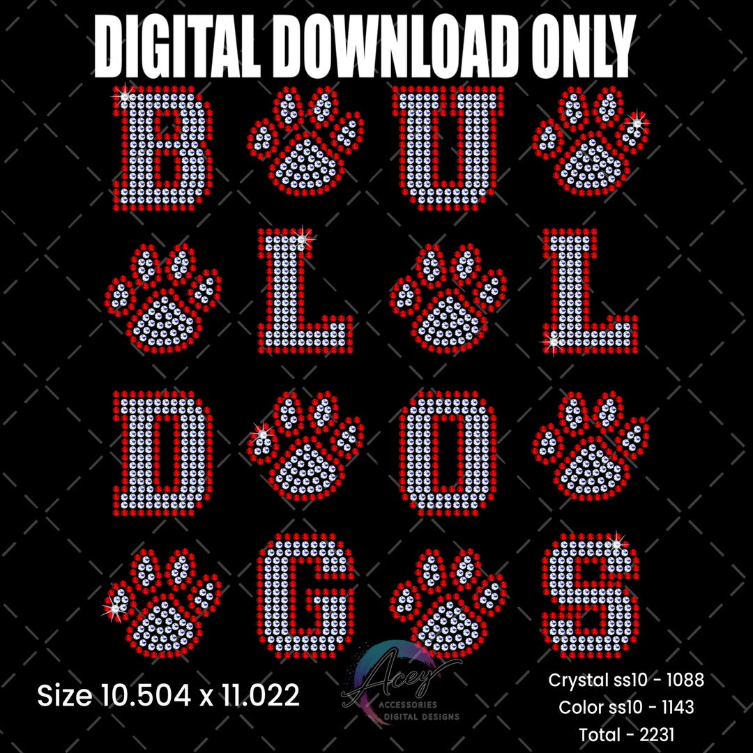 Bulldogs Rhinestone Design | Paw Print Mascot Bling Shirt Template ...