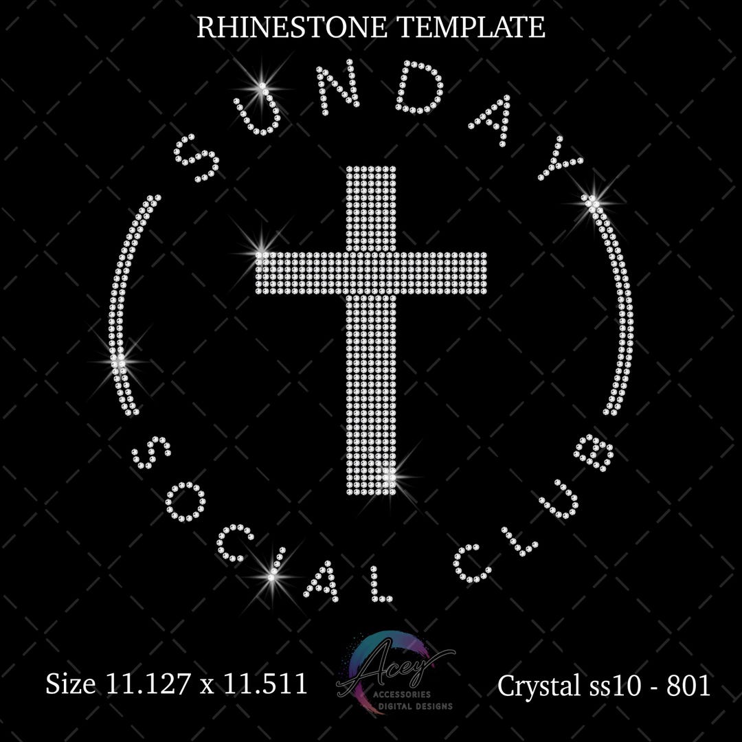 Sunday Social Club Rhinestone Template | Christian Cross Bling Design ...