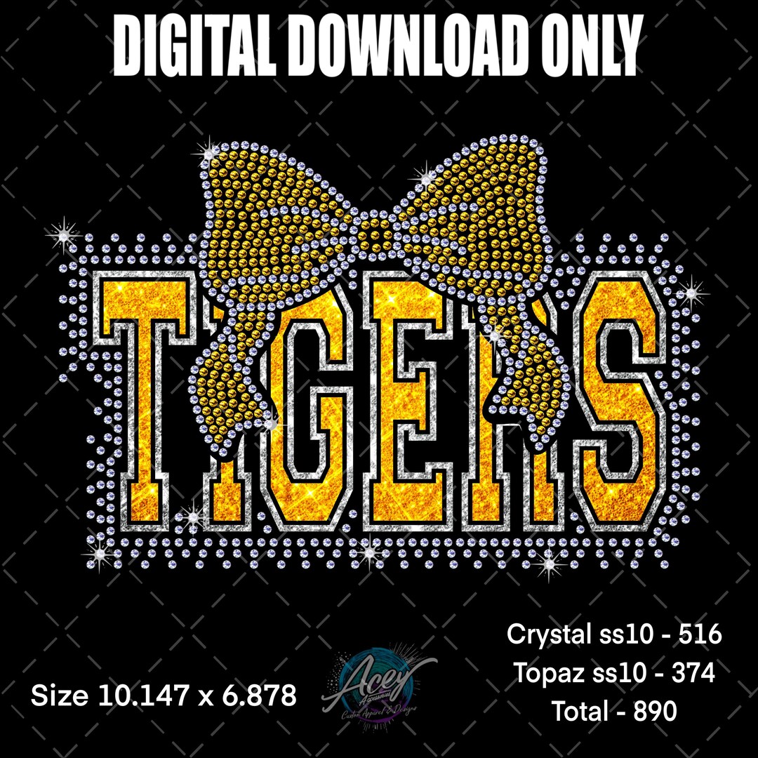 Tigers Rhinestone Design Tigers Bow Rhinestone Template SVG | Bling Design | Ss10 Cut File ...