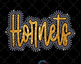 Diseño de vinilo y diamantes de imitación de los Hornets / Plantilla para camiseta con brillo / Patrón de diamantes de imitación de mascota / Descarga digital