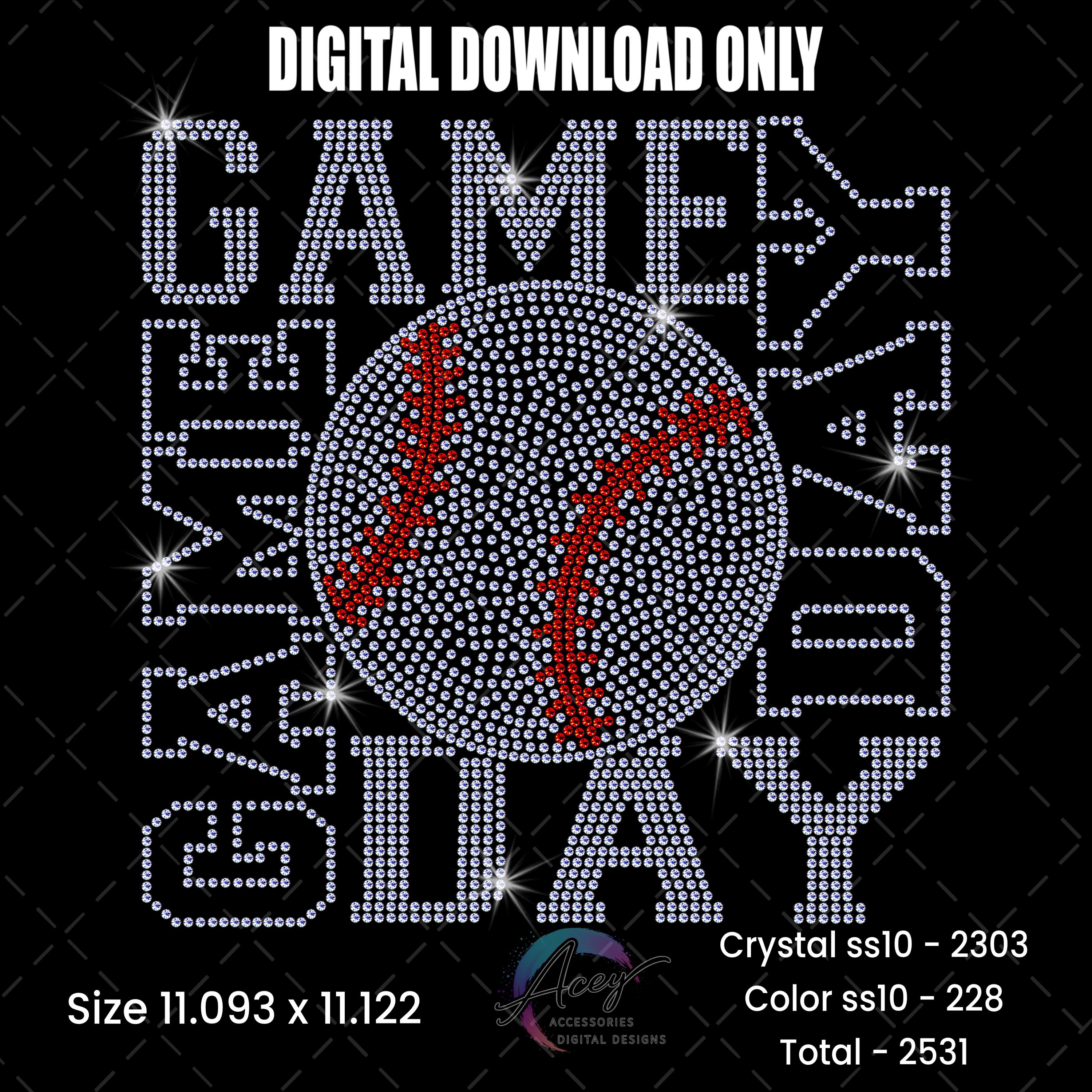 Baseball Game Day Rhinestone Design, SS10 Bling Shirt Template (digital ...