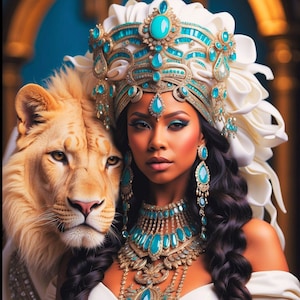 Belle femme noire avec Lion PNG, clipart beauté noire, téléchargement numérique
