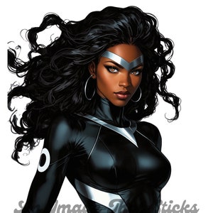 Weibliche Superheldin PNG, transparenter Hintergrund, schwarze Frau Superheldin png, digitaler Kunst-Download