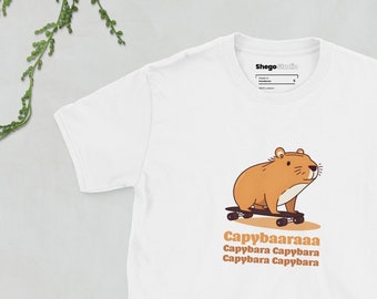 Süßes Capibara Skateboardoverhemd | Kurzarm T-shirt unisex | Lustiges TikTok Meme Inspireertes T-shirt | Geschenk voor Tierliebhaber