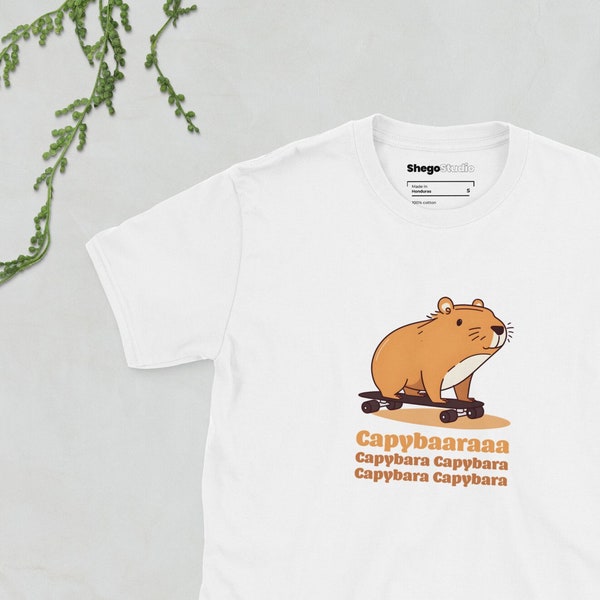 Süßes Capybara Skateboard Shirt | Kurzarm Unisex T-Shirt | Lustiges TikTok Meme Inspiriertes T-Shirt | Geschenk für Tierliebhaber