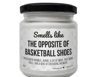 Sent le contraire des chaussures de basket-ball Bougie de soja parfumée, Meilleur cadeau de basket-ball, Bougie amusante pour un joueur de basket-ball