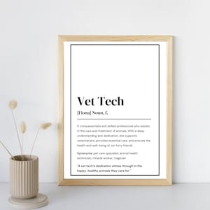 Vet tech  Definition Print Customizable, Dictionary Poster, Quote Wall Art, Wall Art Decor for Veterinary Clinic, Vet Tech Christmas gift