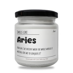 Smells like Aries Scented Soy Candle, Funny Zodiac sign Gift, Aries Birthday Gift, Astrology candle, Birthday gift for her, March Birthday