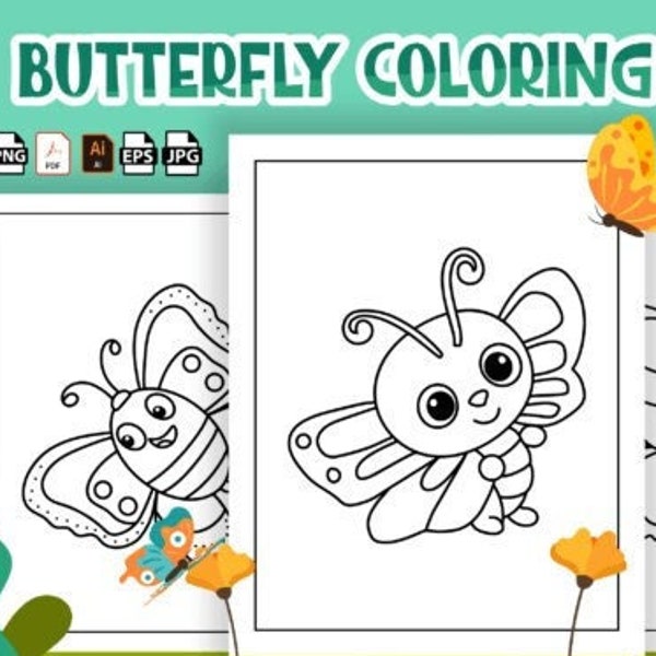 KIDS BUTTERFLY COLORING Pages - Instant Download - 20 Pages - Activities - Pages - Children - Fun - School - Teacher - Parents - Bugs