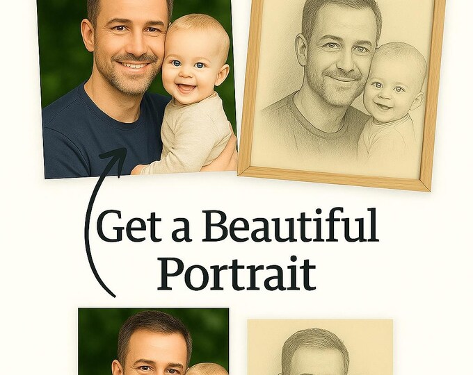 Featured listing image: Custom Family Portrait from Photo – Father’s Day Gift – Hand Drawn Digital Sketch – Dad & Kids Art