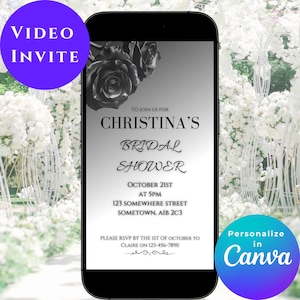 Floral Bridal Shower Video Invitation | Customizable Editable Invite Template | Rose Wildflower Bridal Shower Brunch Video Invite Evite