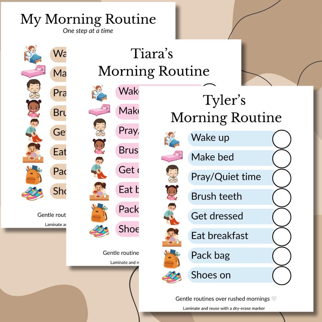 Editable Calm Morning Routine Chart for Kids | Canva Template Visual ...
