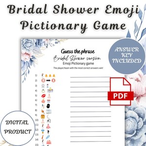Bridal Shower Emoji Pictionary Game | Bridal Shower Emoji Game | Printable Bridal Party Game | Bridal Phrases Emoji Game | Hen Party Games