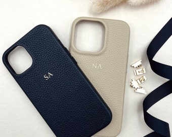 Coque iPhone en Cuir Grainé Personnalisable - Élégance et Protection Maximale