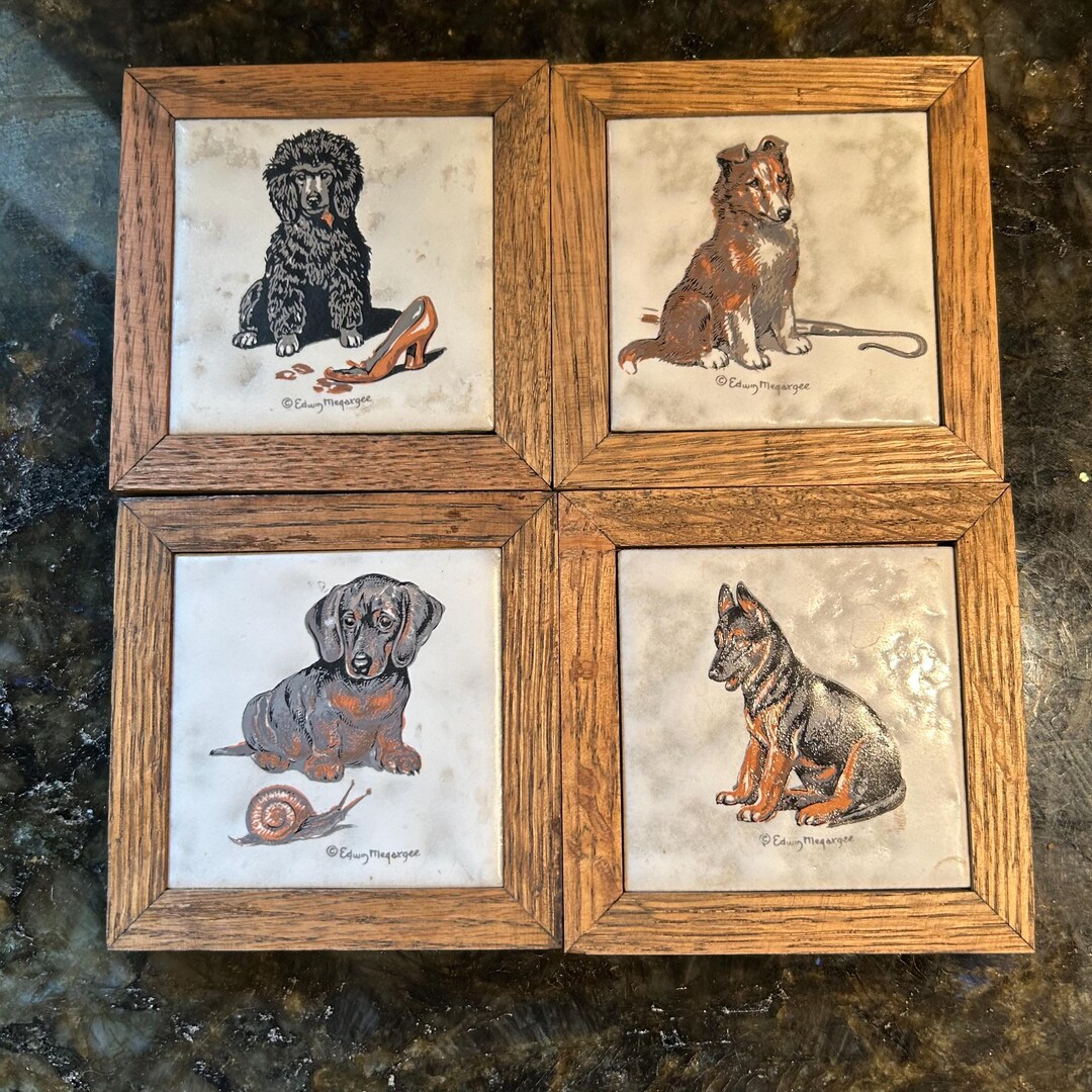 Vintage Edwin Megaree Ceramic Dog Coasters Set of 4 Poodle German ...