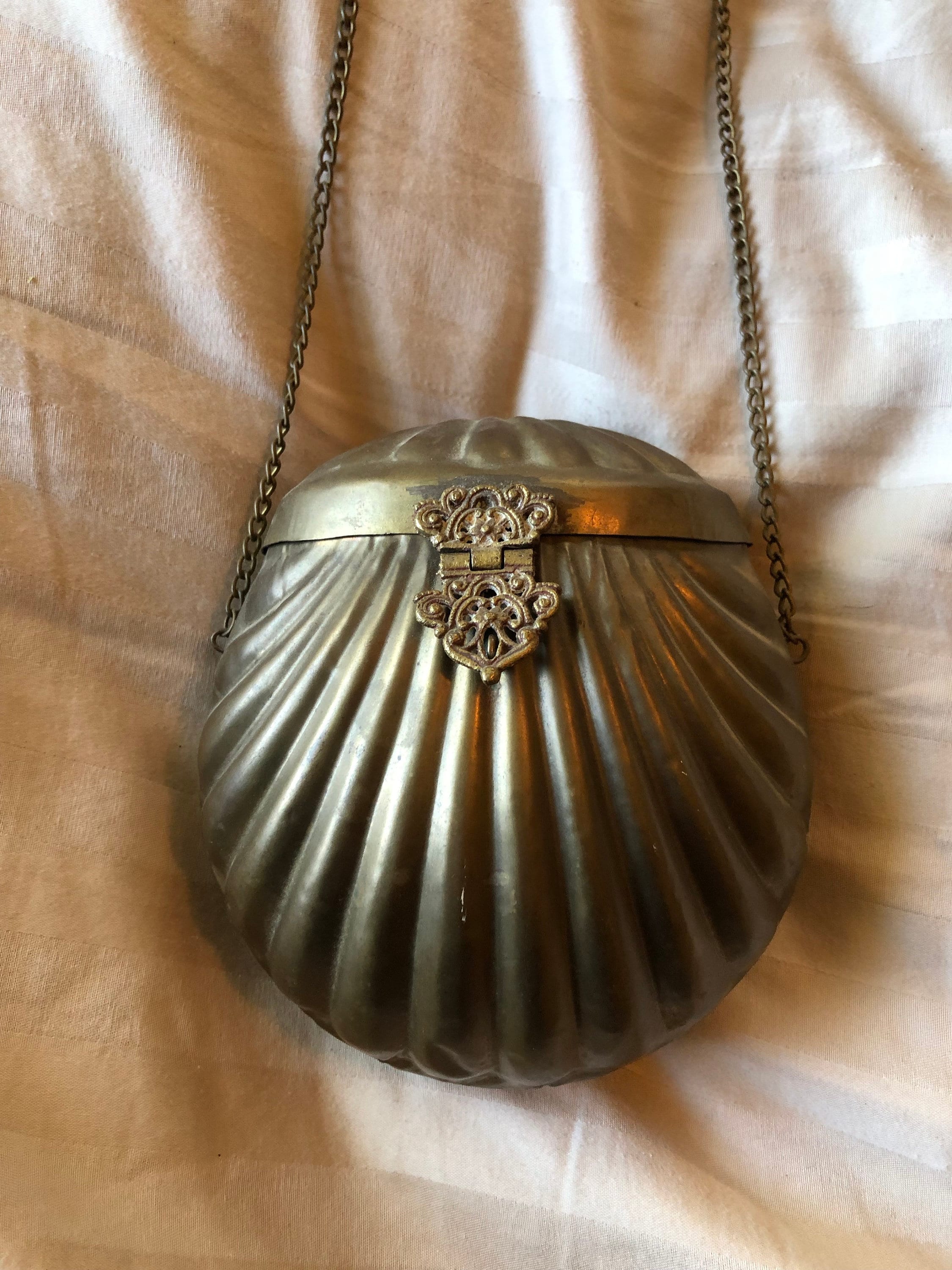 Antique Brass Clamshell Purse Lined With Royal Purple Velvet. -  Canada