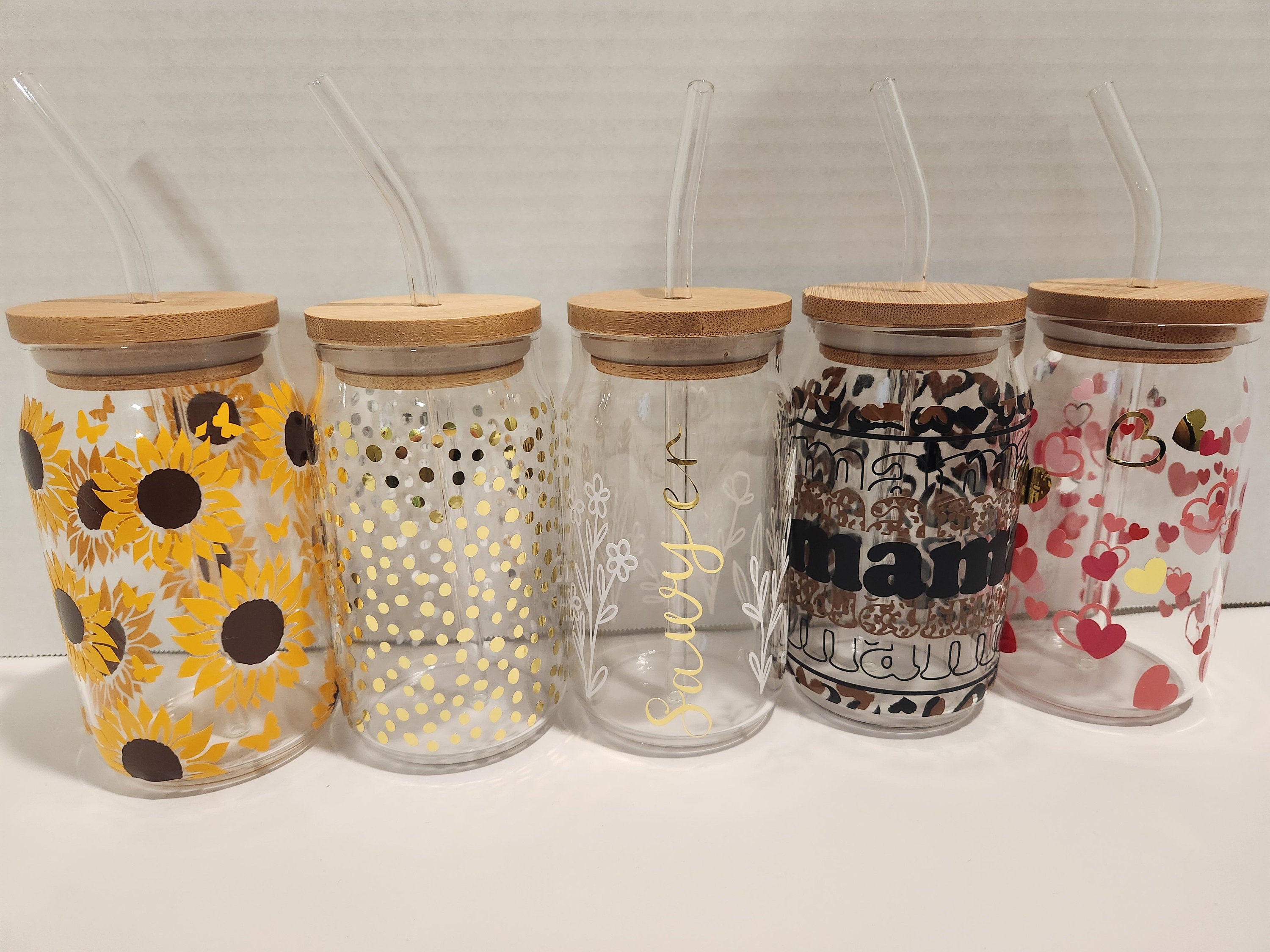 Glasses With Cork Lids and Glass Straws 