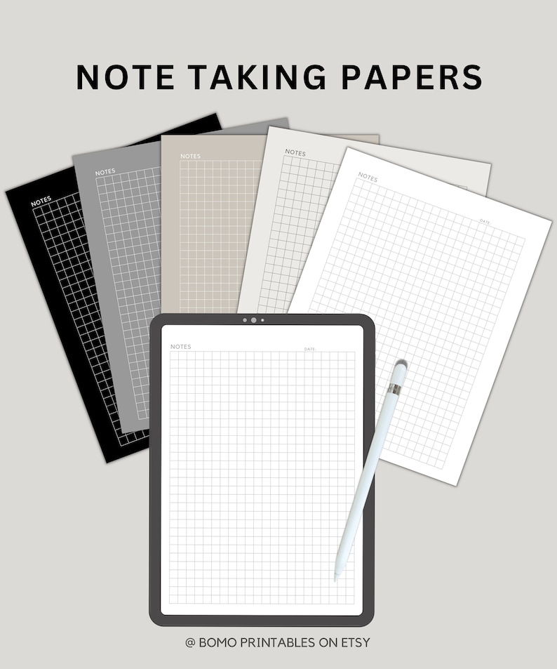 Digital Note Paper Digital Notes Note Paper Lined Grid Etsy